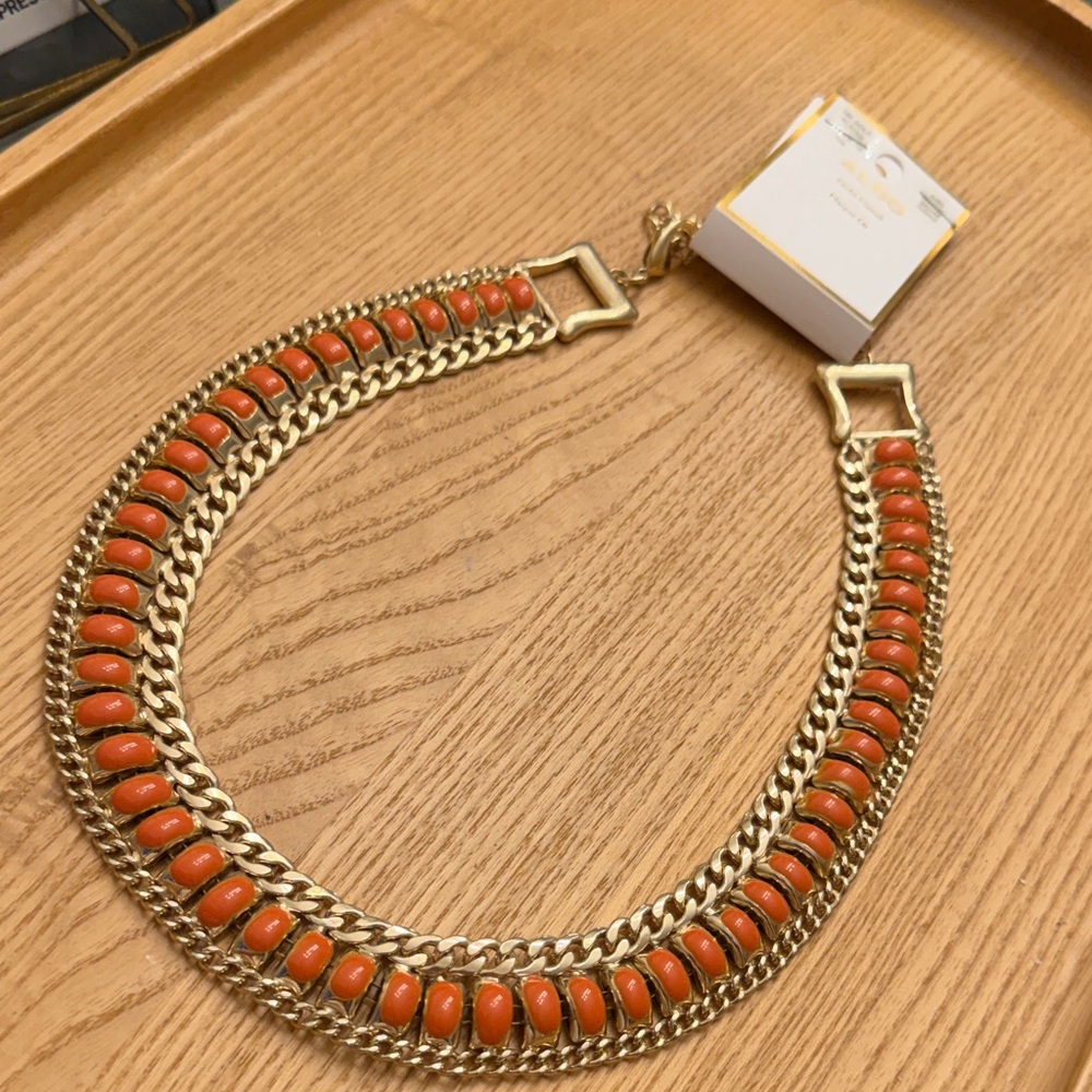 Aldo Gold-Tone Collar Necklace with Orange Bead Inlay